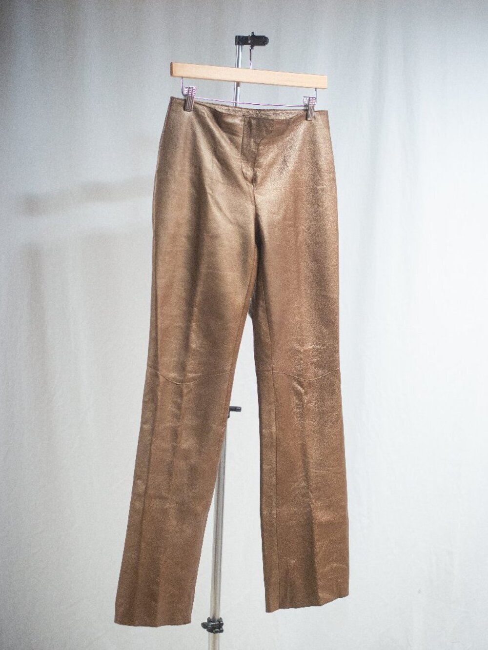 Y2K 100% Leather Vintage Express Bootcut Pants Low Rise Soft Bronze Color